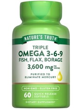 Triple Omega 3-6-9 Softgels  3600mg  60 Count  Fish, Flax, Borage Oils  N...
