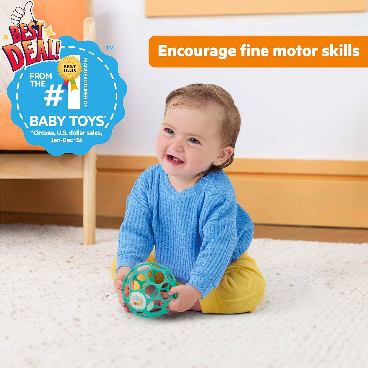 Oball Easy-Grasp Baby Rattle Toy BPA Free Teal Newborn Infant 4 Inch Gripping To — image 2