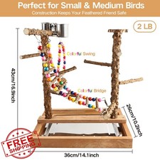 Bird Perch Play Stand Natural Wood Playground Cage Accessories for Parrots Co...