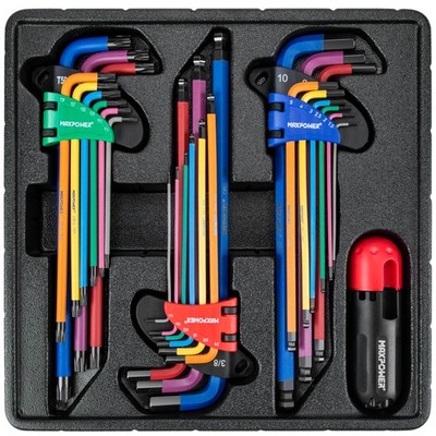 27 Pieces Allen Wrenches Set SAE Metric Torx Ball Chrome Steel T Handle Tool Kit