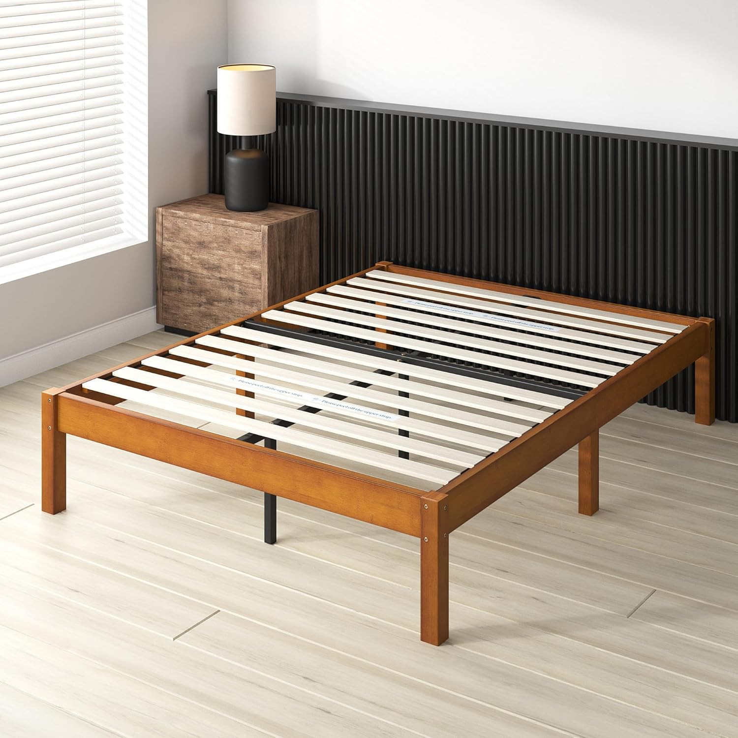 Ellie 14 Inch Queen Bamboo Platform Bed Frame, Wood Slat Sup