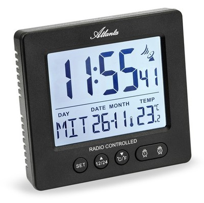 Atlanta Funk Digitalwecker LCD Licht Snooze Temperatur  Datum - 2857/7 (Schwarz)