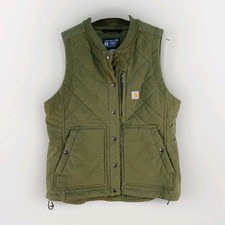 Carhartt Women's Vest Medium M Green Rugged Flex Canvas Insulated Quilted 104423