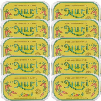 NURI Portuguese Sardines in Spiced Olive Oil - 10 Pack - (4.4 Oz Cans)