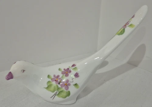 Fenton White Bird of Happiness Purple Flowers Hand-painted SIGNED