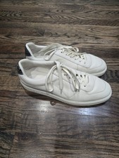 Vince Cream Leather Sneakers Snakeskin Heel Detail Lace Up Low Top Size 9.5