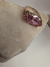 Elegant Sterling Silver Marquise Pink CZ Statement Ring Size 7.5