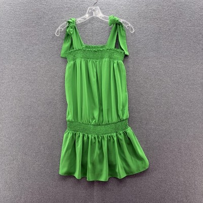 Amanda Uprichard Romper Womens Medium Green Rialto Tie Shoulder Smocked Mini