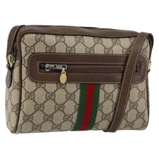 GUCCI GG Supreme Web Sherry Line Shoulder Bag PVC Beige Gold Auth ep12050