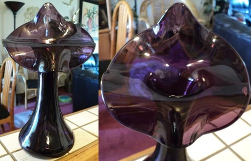 FENTON AMETHYST JACK IN THE PULPIT VASE TALL VINTAGE ART GLASS HAND BLOWN PURPLE