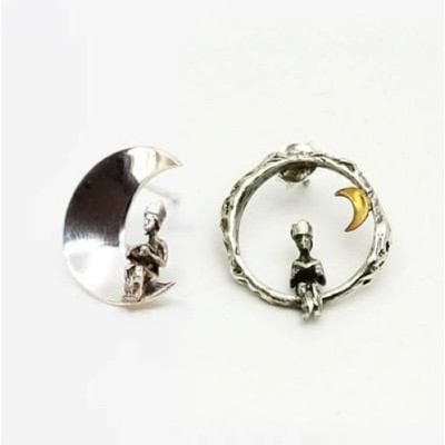  SV925 Sterling Silber Ohrringe Der kleine Prinz: Halbmond & Vollmond (