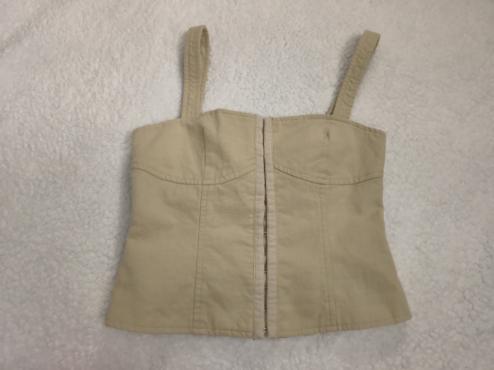 Lioness Beige Corset Top Size S Hook & Eye Front Fixed Strap Structured Bustier
