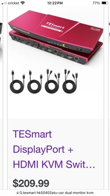 TESmart Dual HDMI Dual Monitor KVM Switch 4K 60Hz NEW 
