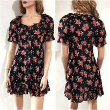🆓US🛃  D&G Dolce&Gabbana floral printed black ruffle silk chiffon dress IT 42