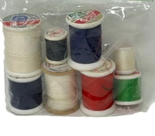 Thread Lily lot of 8 partial spools mercerized or spun polyester black red plus