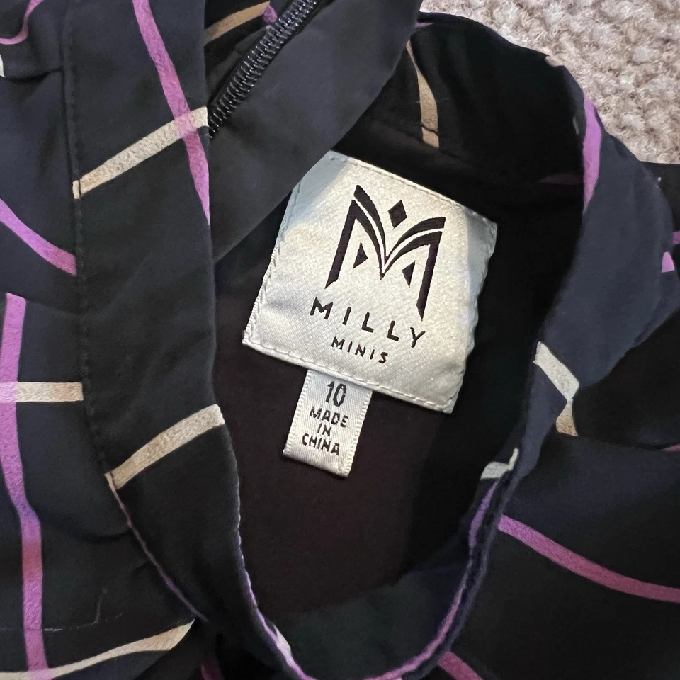 $225 Milly Kid's Girl's Black Rori Windowpane Chiffon Dress Size 10 Long Sleeve - Image 4 of 4