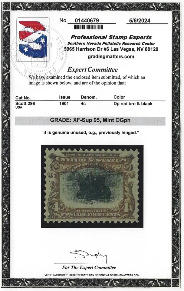 Scott # 296 - PSE Graded XF / Superb OGph (VLH) & PF Certs (P7) - Image 3 of 4