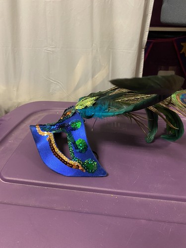 Peacock Feather Masquerade Mask - Picture 3 of 9
