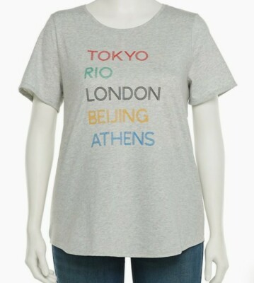 EVRI ~ Women s Plus Size 1X Gray Cities Graphic Print Crewneck Short Sleeve Tee