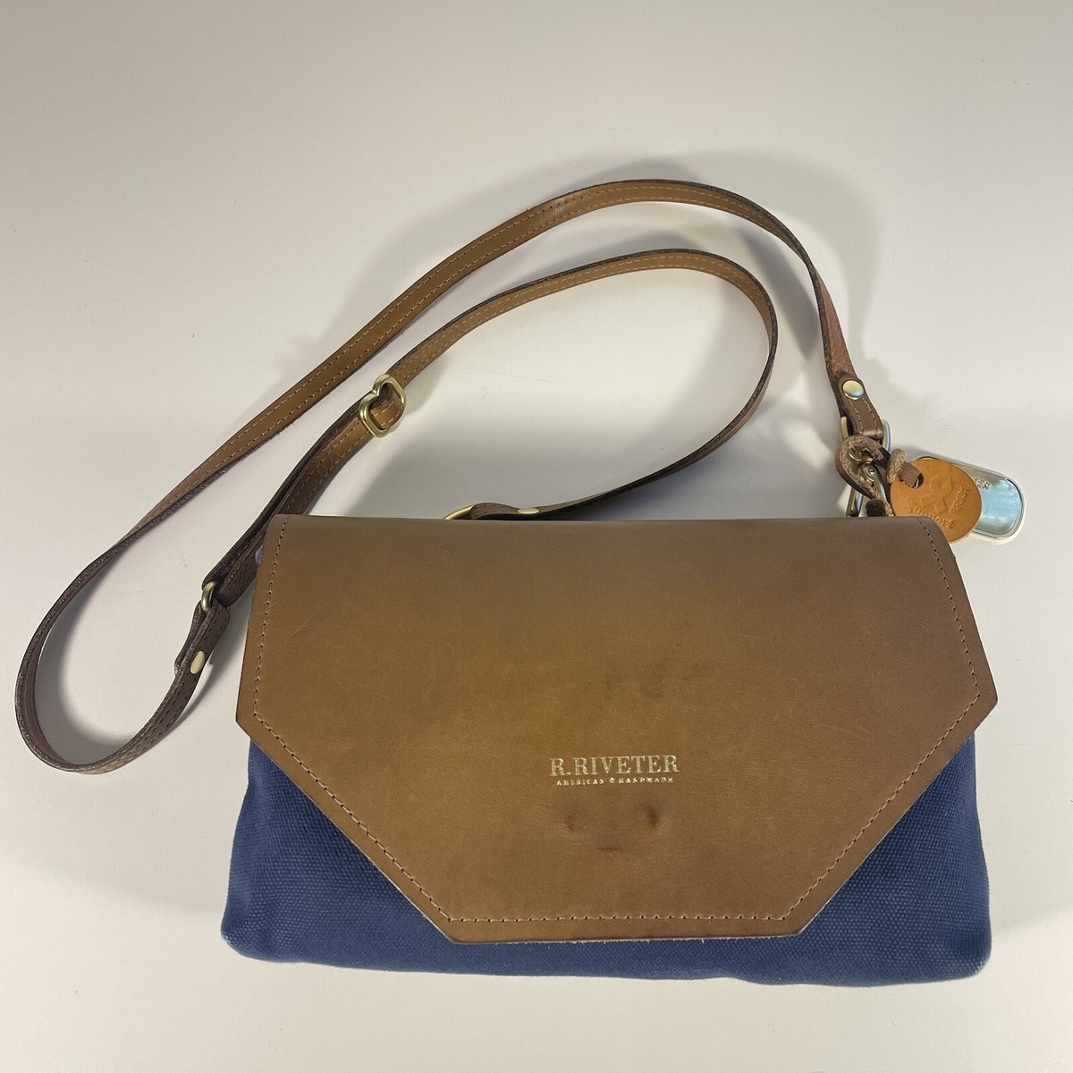Riveter Leather Navy Blue Canvas Patton Crossbody Purse - Main Image