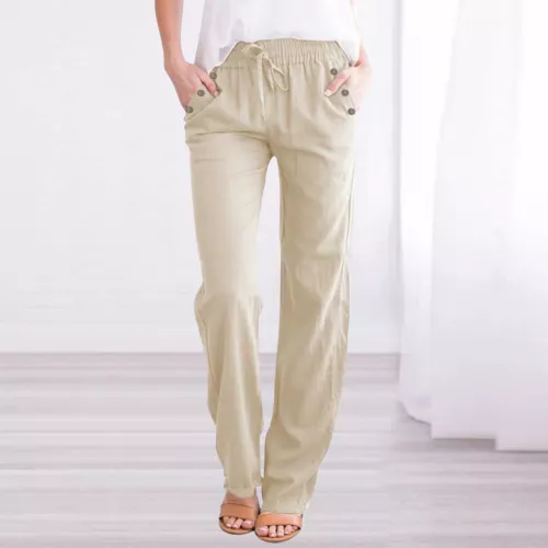 Womens Casual High Waist Pants Drawstring Loose Fit Summer Trousers with Pockets - Imagen 8 de 43