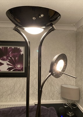 Dimmable Silver Coloured Uplighter Tall Floor Lamp With ...