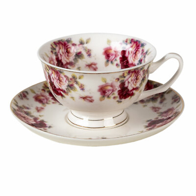 Clayre & Eef Kaffeetasse mit Untertasse Sammeltasse  Nostalgie Porzellan 6CE1277