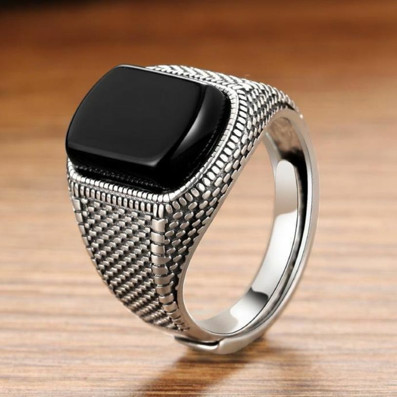 Men's Sterling Silver Stones Ring Open Vintage Rings Ethnic
