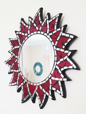 Red mosaic sun shaped wall mirror 40cm, hand made in Bali-NEW
