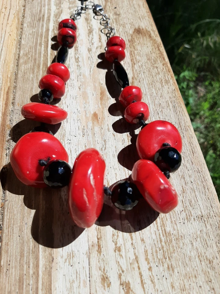Collana corallo bambu',  onice e argento handmade - Immagine 3 di 4