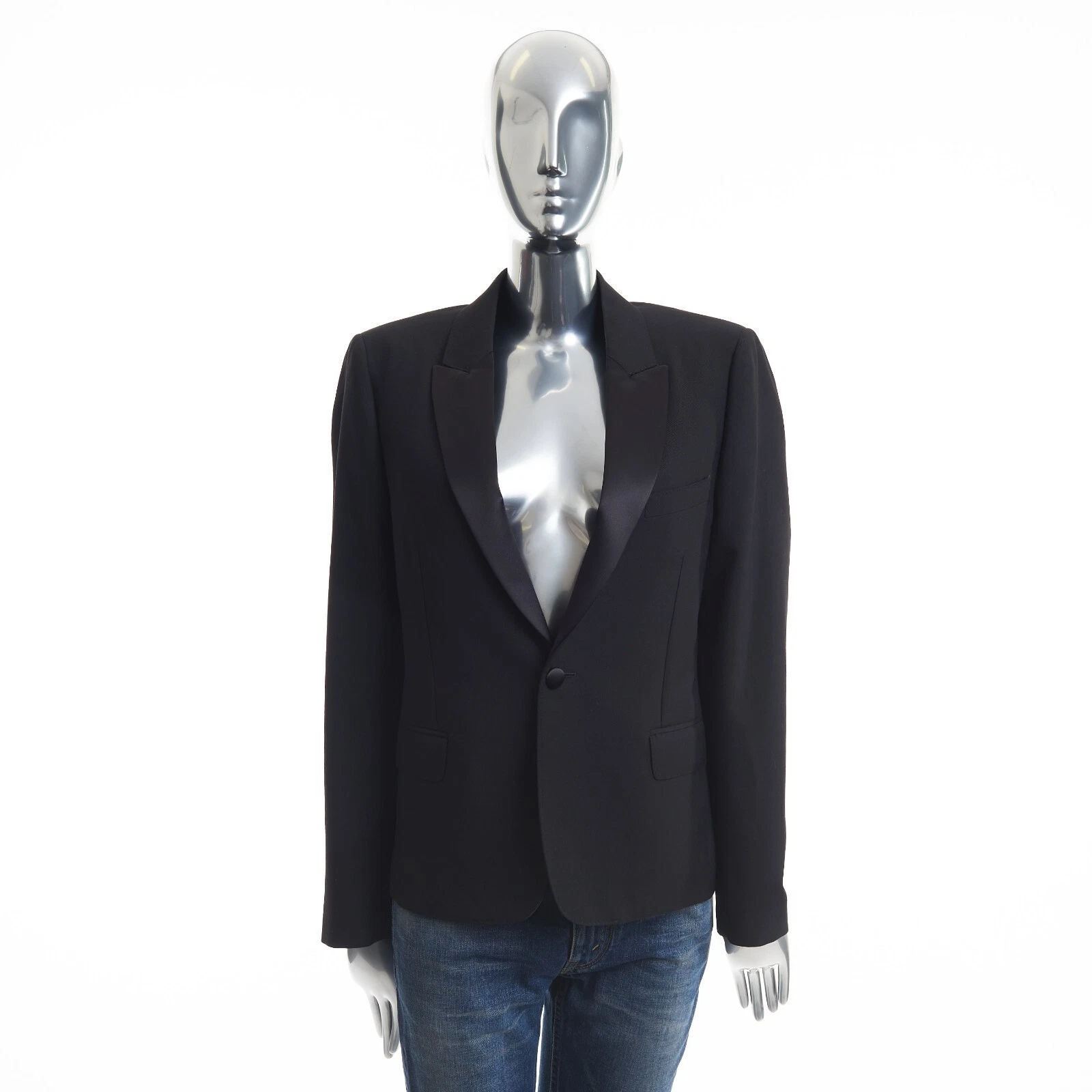 Celine — CELINE 3250$ Black Short Tux Jacket - 1btn, Peak Collar, Mohair & Silk