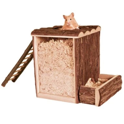 Trixie Natural Living Play & Burrow Tower for Dwarf Hamster & Mice Bark Wood Toy