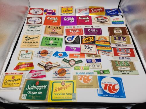Vintage Lot of 120 NOS Drink Soda Brand Advertising Paper Labels Shweppes Crush - Picture 1 of 11