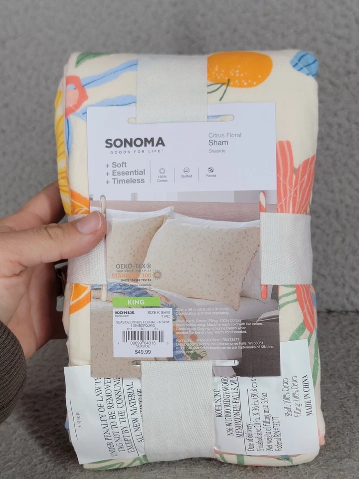 NUEVO Sonoma Almohada Sham Cítricos Floral King Size Goods for Life Algodón Reversible Foto 2 de 4