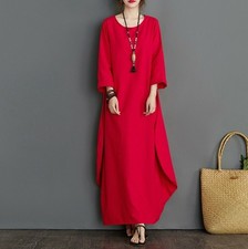 Women Casual Loose Maxi Kaftan Robe Cotton Linen Long Dress Summer Plus Size