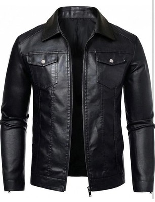 Men s Black Genuine Leather Jacket Slim Fit Casual Motorcycle Trucker Style Coat