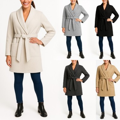 Damen Mantel Herbstmantel Schalkragen Trenchcoat Cardigan mit Gürtel 36 38 40 42