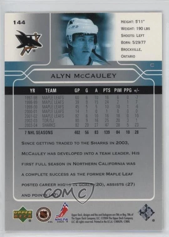 2004-05 Upper Deck Alyn McCauley #144 - Image 2 of 2