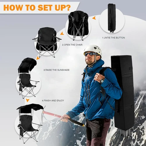 Silla de Camping de Alta Resistencia con Toldo Sombra Silla Plegable Portátil con Portavasos - Imagen 25 de 38