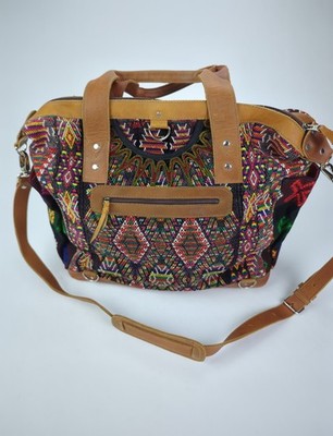 NENA & CO Medium Convertible Day Bag OOAK Guatemala Handmade Huipil Leather Trim