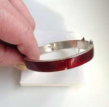 Vintage 925 Silber Armreif Designerstil bordeauxrot massiv Meisterpunze 21,22gr