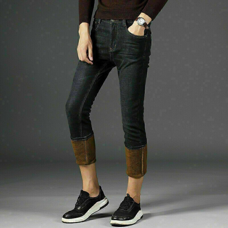 S Thermal Jeans Thick Velvet Denim Pants Warm Fleece Lined J