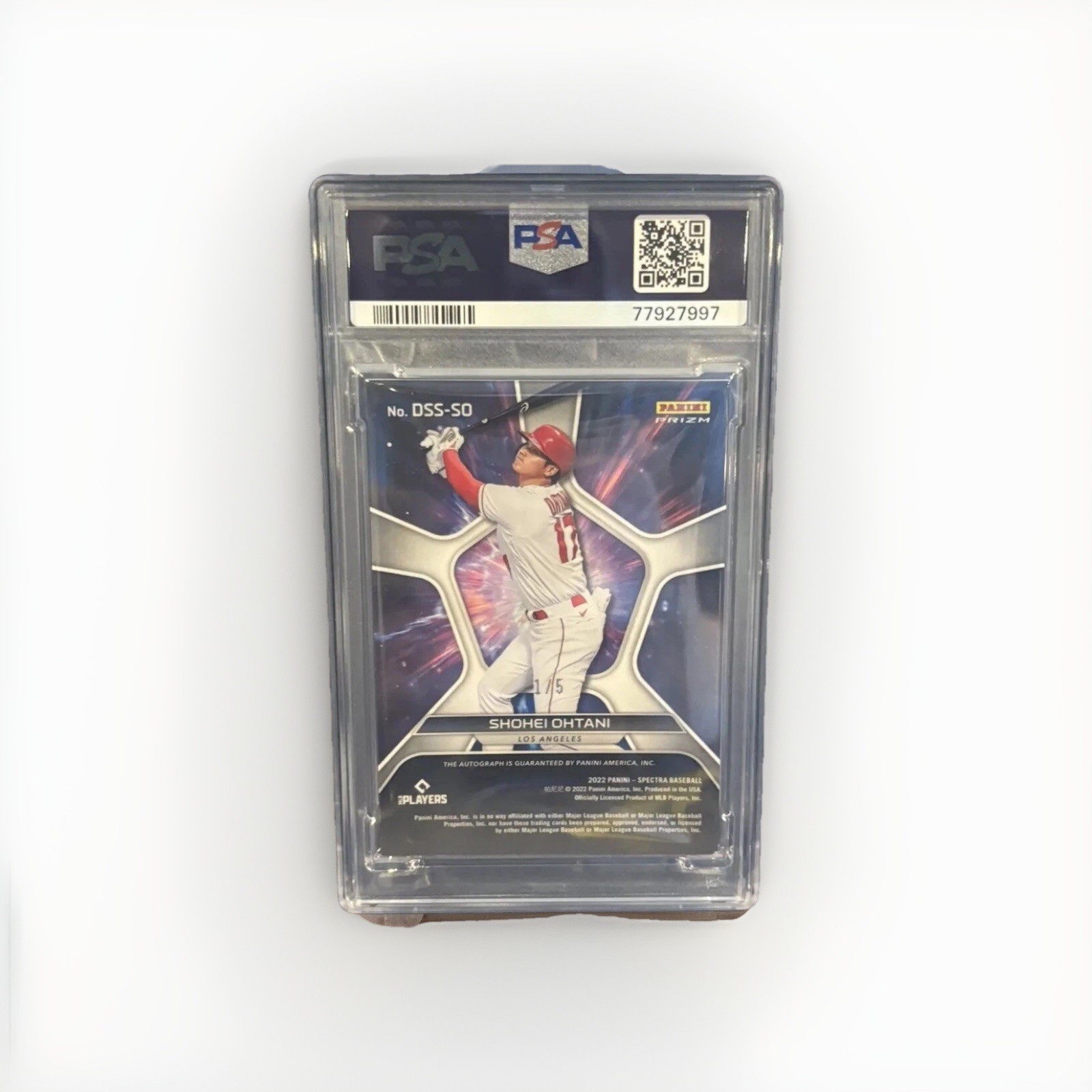 Shohei Ohtani 2022 Panini Chronicles Spectra Deep Space On Card Auto 1/5 PSA 8🔥 view 2