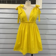 Shein Babydoll Bow Tie Strap Mini Dress (Medium) Yellow