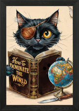 Pirate Cat Domination Plan Framed Wall Art Poster Canvas Print Picture