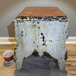 Vintage Wood Shoe Shine Box + Cast Iron Foot Rest - AS IS!