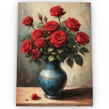 Red Roses in a Vase Art Poster Satin High Quality Stunning Archival A1 A2 A3