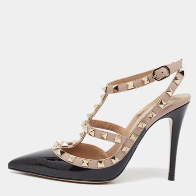 Escarpins Valentino Rockstud taille 36 en cuir noir beige et cuir verni - Photo 1/4