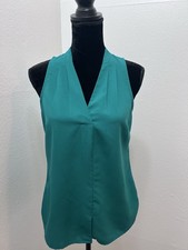 Banana Republic Ladies' Sleeveless V-Neck Green Teal Blouse Petite Size Small