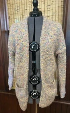 Sienna Sky Taupe Speckled Rainbow Confetti Knit Open Front Cardigan Womens Small